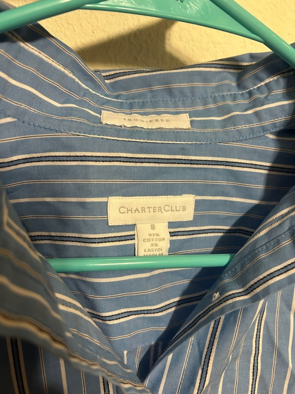 Charter Club Blue Striped Button-Down Shirt - Picture 3 of 4